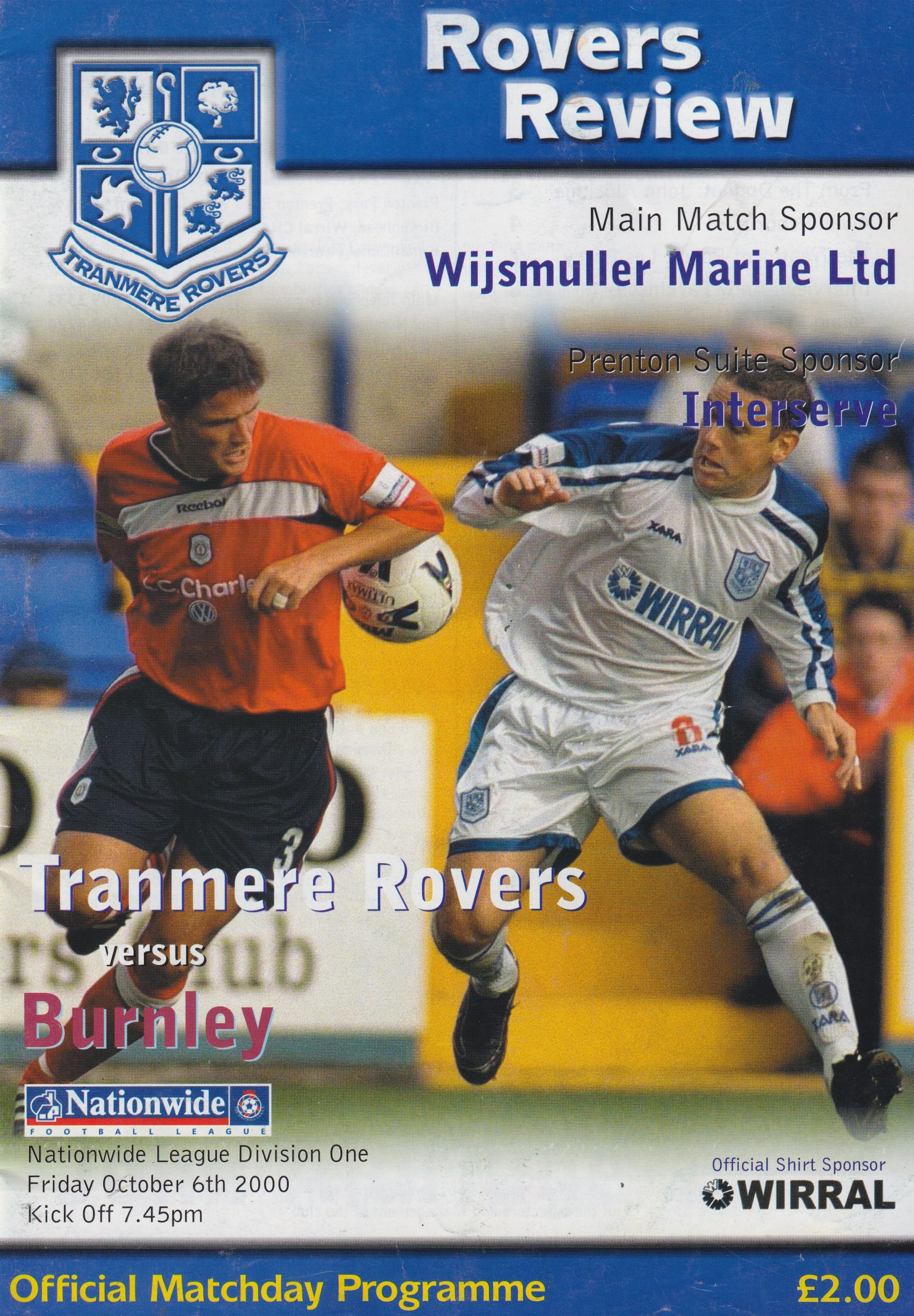 Tranmere Rovers v Burnley match programme